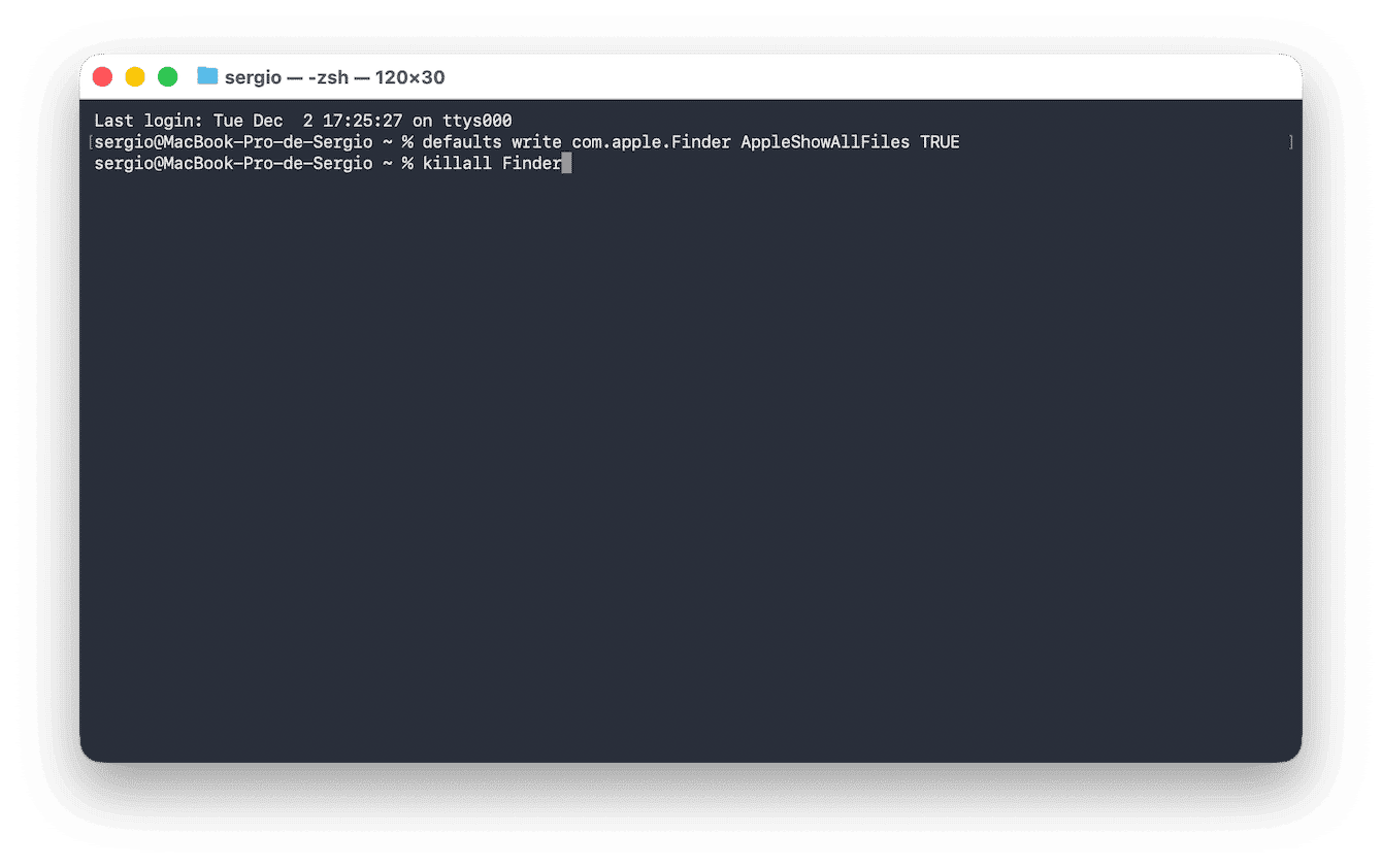Versteckte Dateien mit Terminal anzeigen