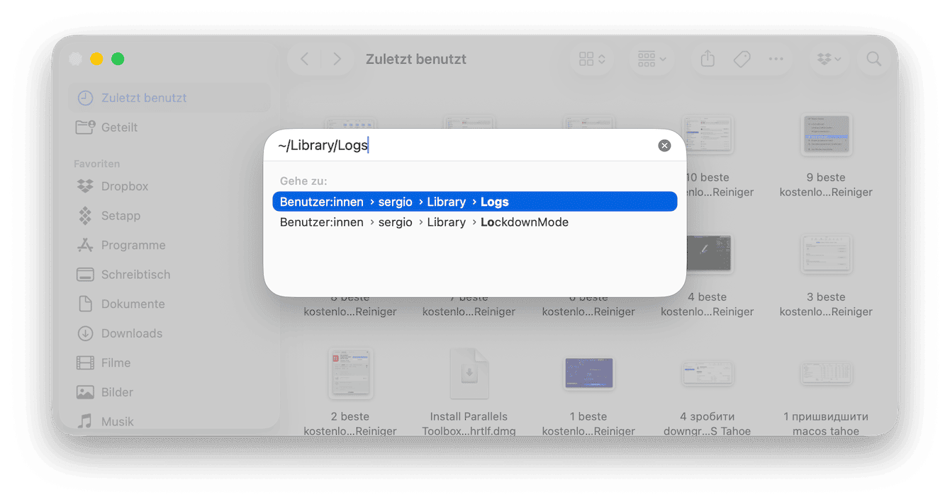 L&ouml;schen Sie Protokolldateien
