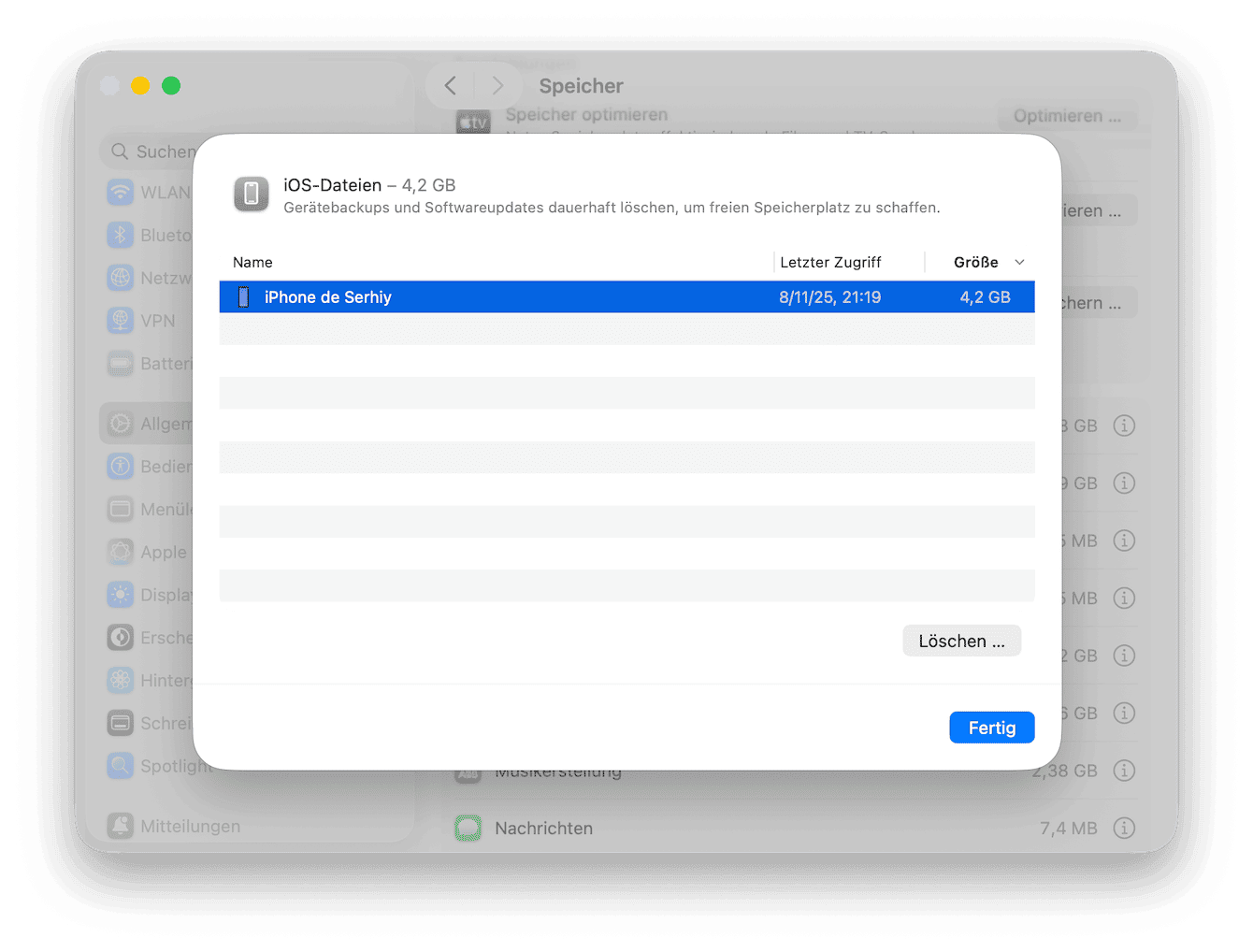 L&ouml;schen Sie alte iOS-Backups