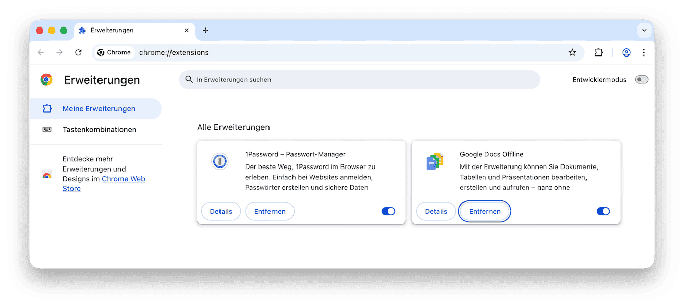Browser-Erweiterungen entfernen