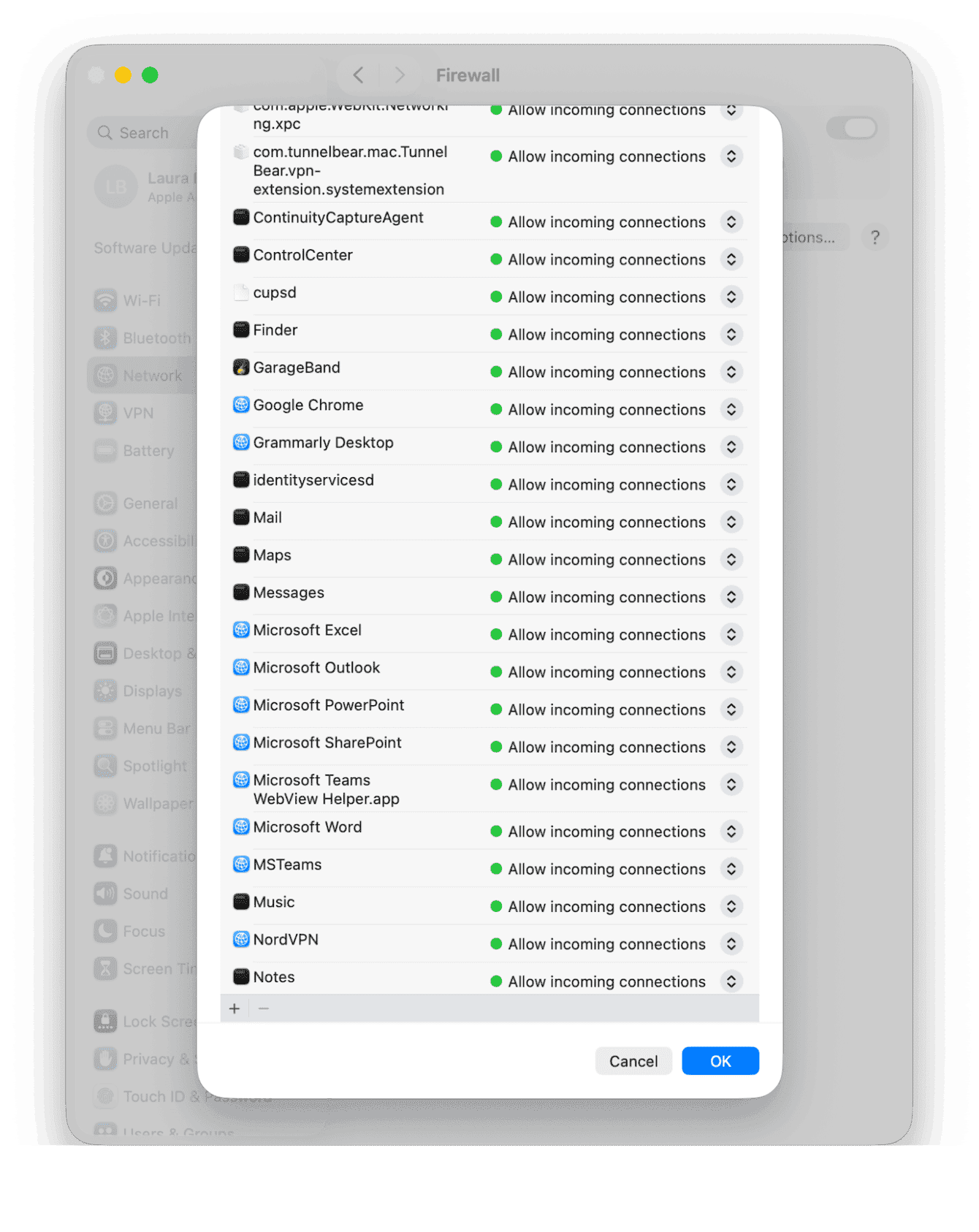 System Settings > Network > Firewall > Options