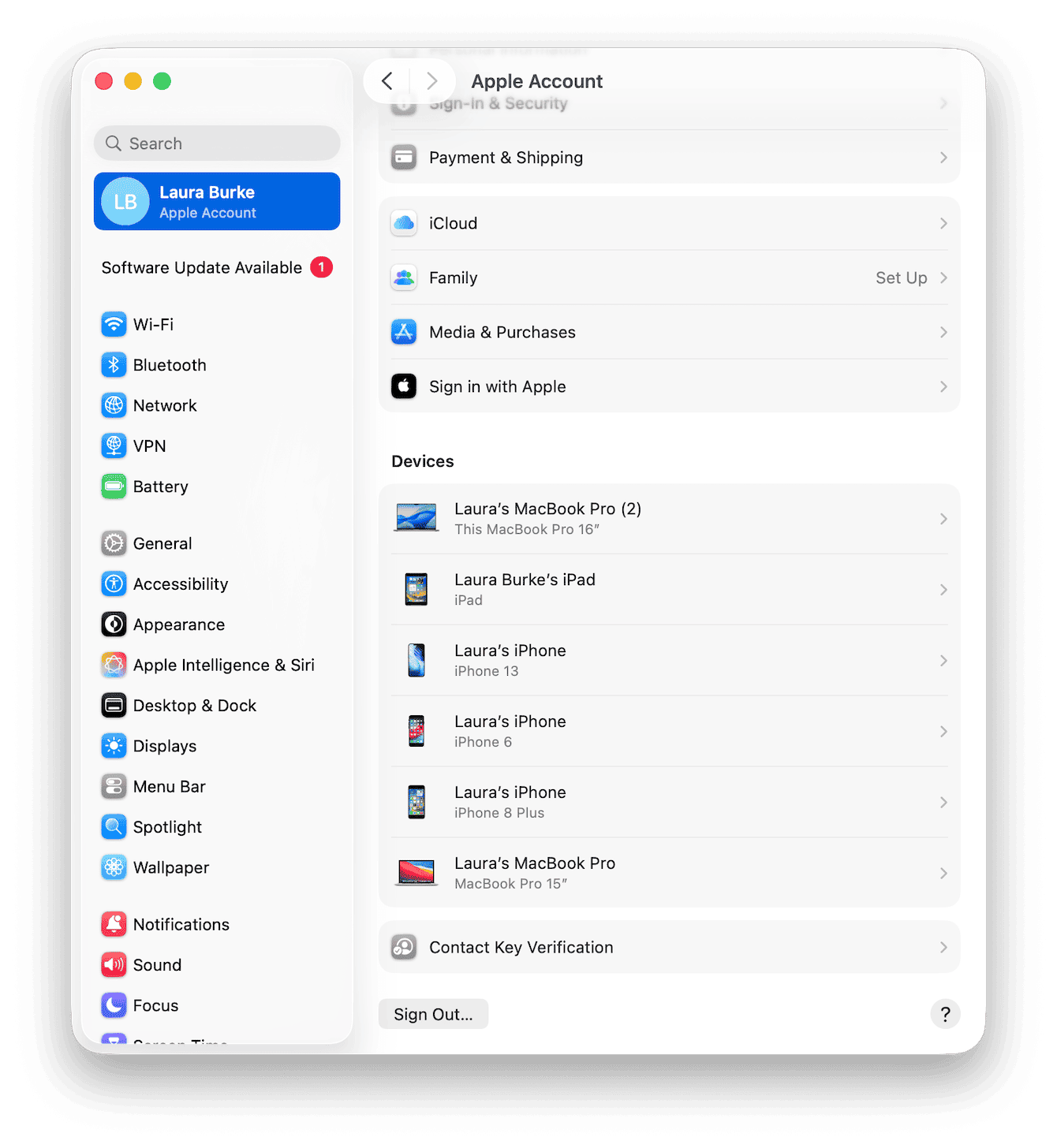 Open System Settings, click your Apple Account