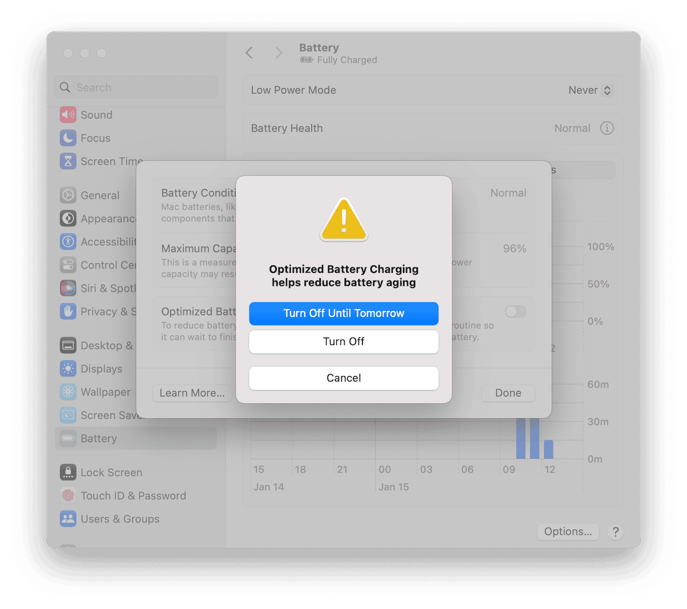 Optimized battery charging on MacBook