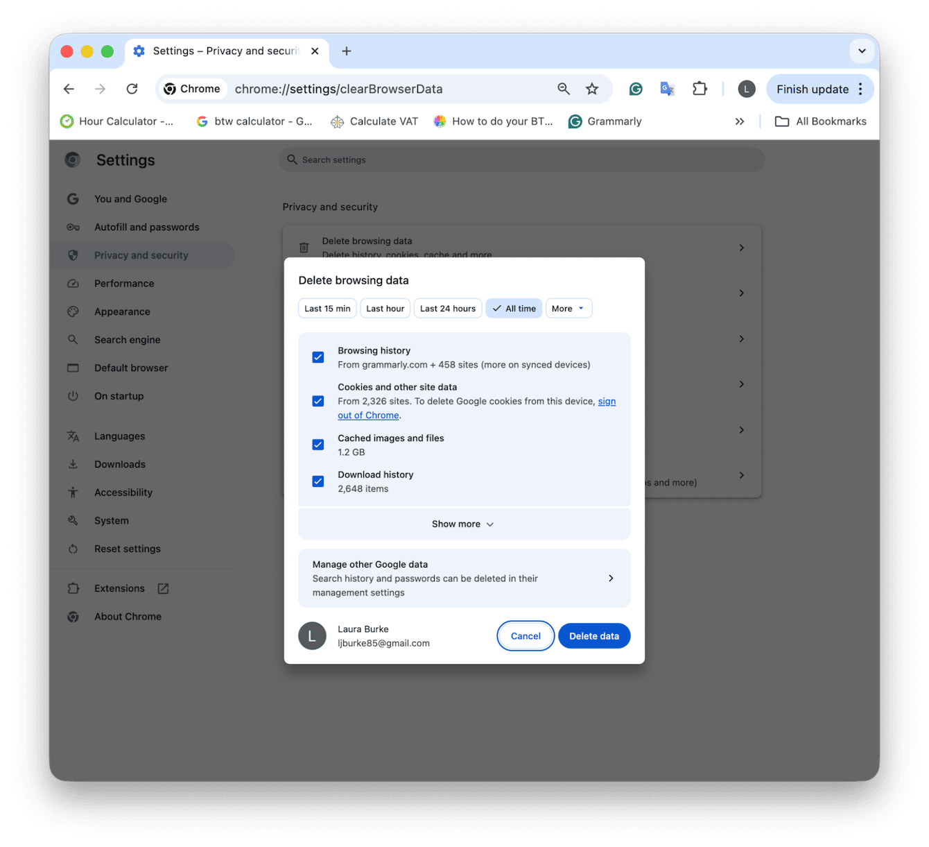 Clear cache in Chrome