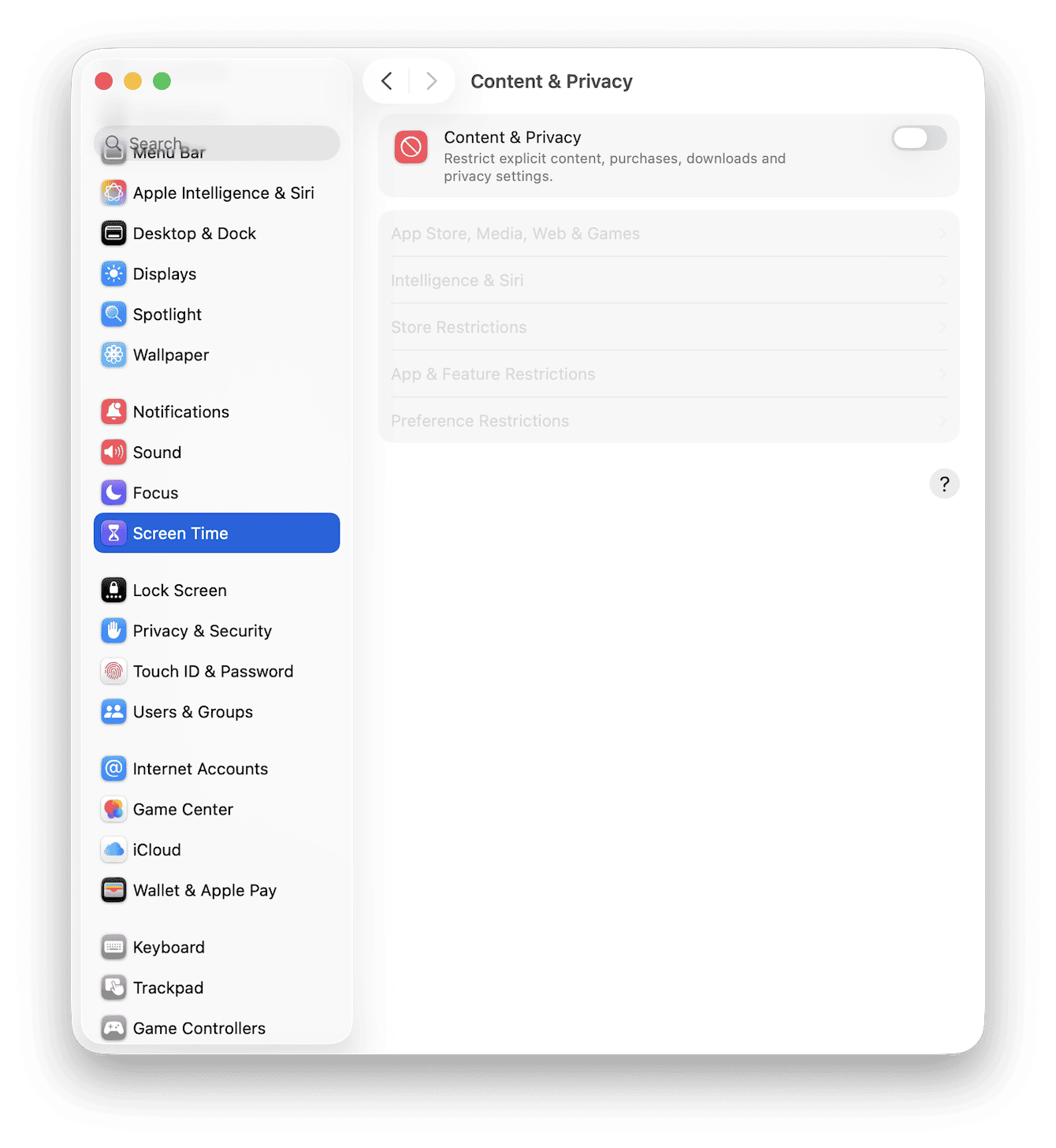 Check Content & Privacy Restrictions