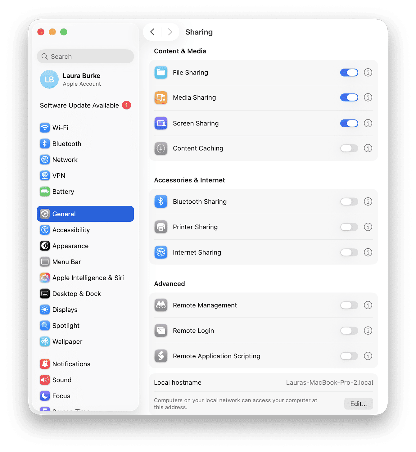 System Settings > General > Sharing