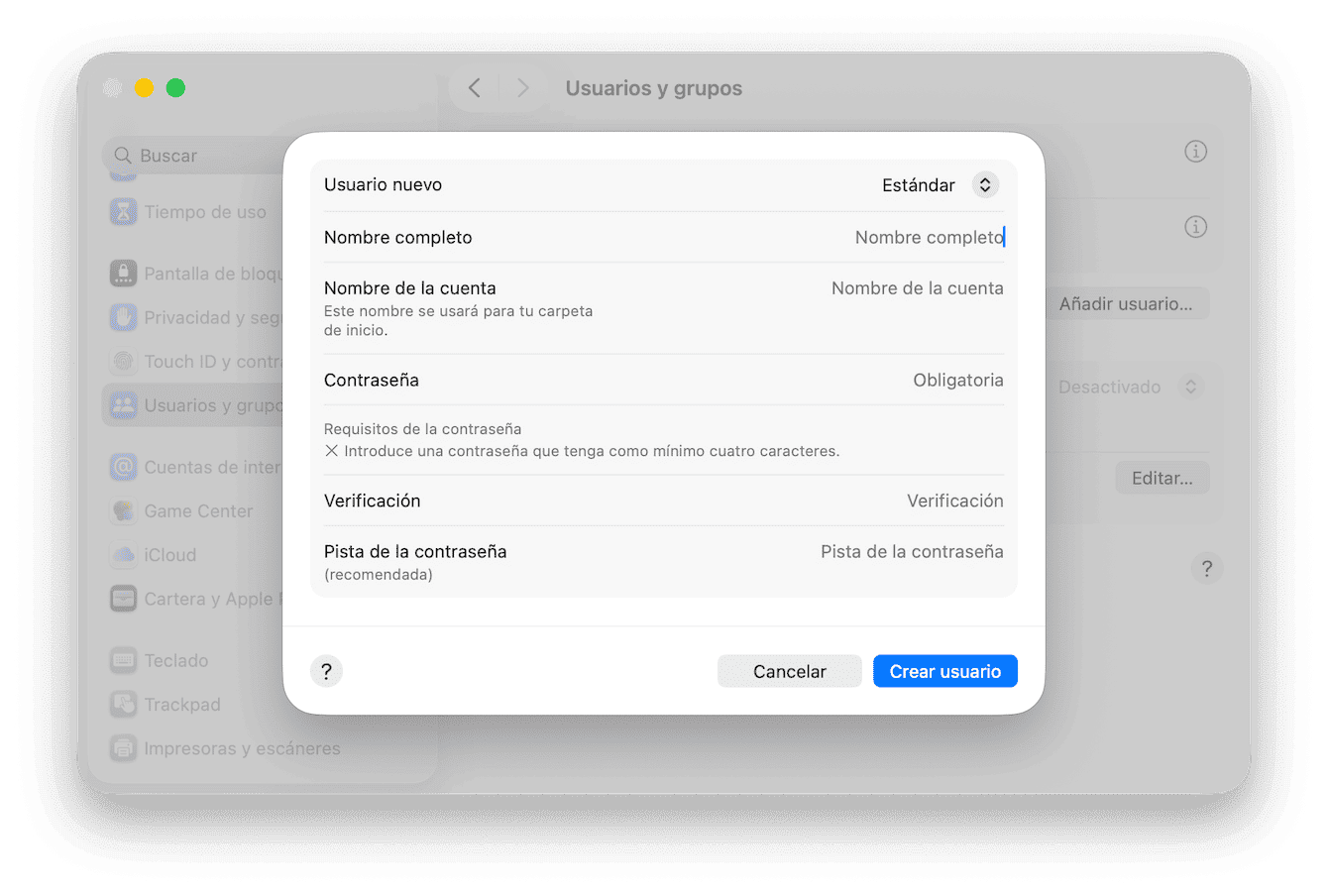 Crea un nuevo usuario
