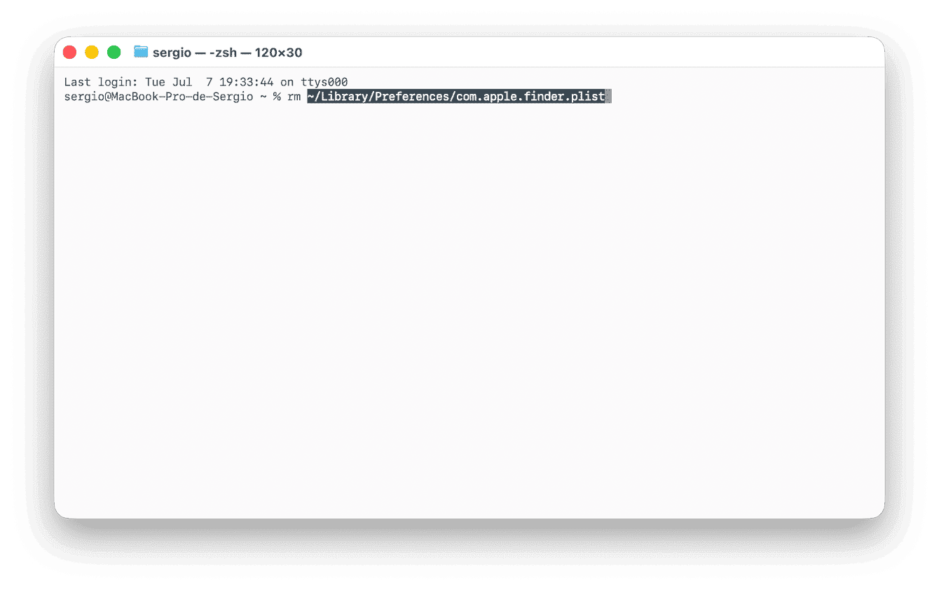 Elimina el archivo de preferencias del Finder