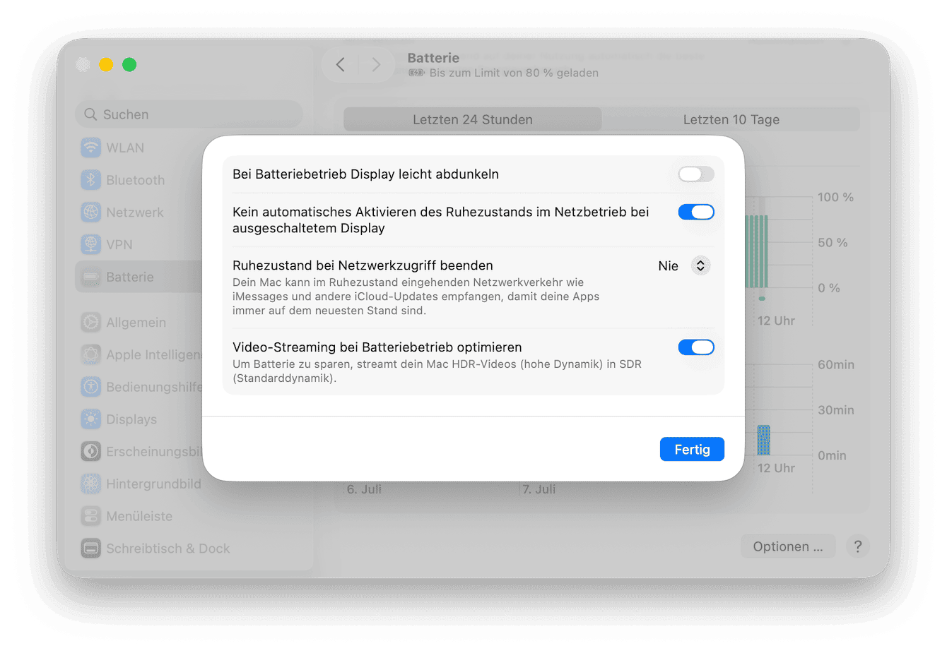 Aktivieren Sie die Option &bdquo;Kein automatisches Aktivieren des Ruhezustands bei ausgeschaltetem Display&ldquo;