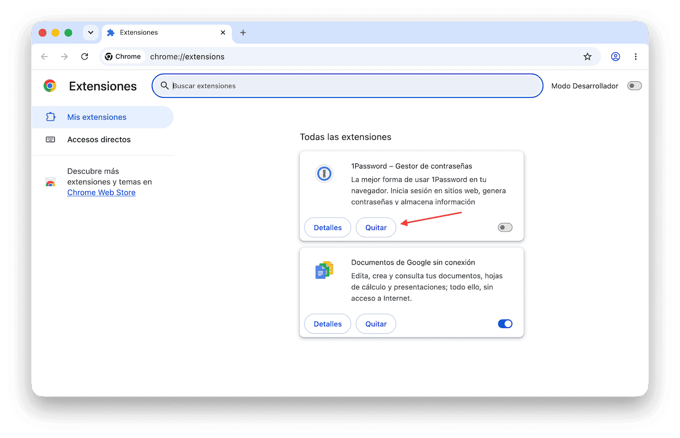 Elimina extensiones y plug-ins - Chrome