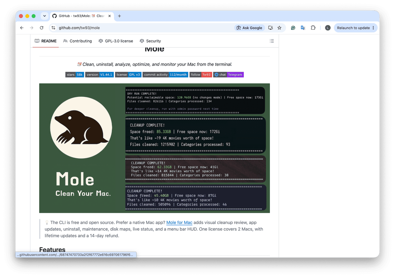 Mole cleaning app for Mac