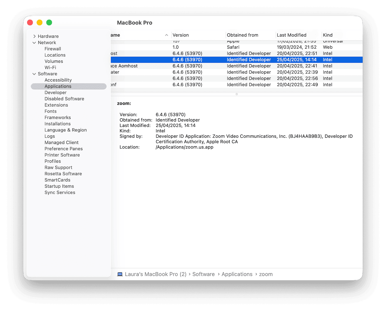 System Settings > General > About > System Report > Applications > look for "Kind: Intel&rdquo;