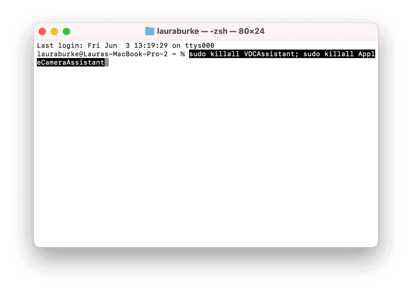 Janela do Terminal Mac