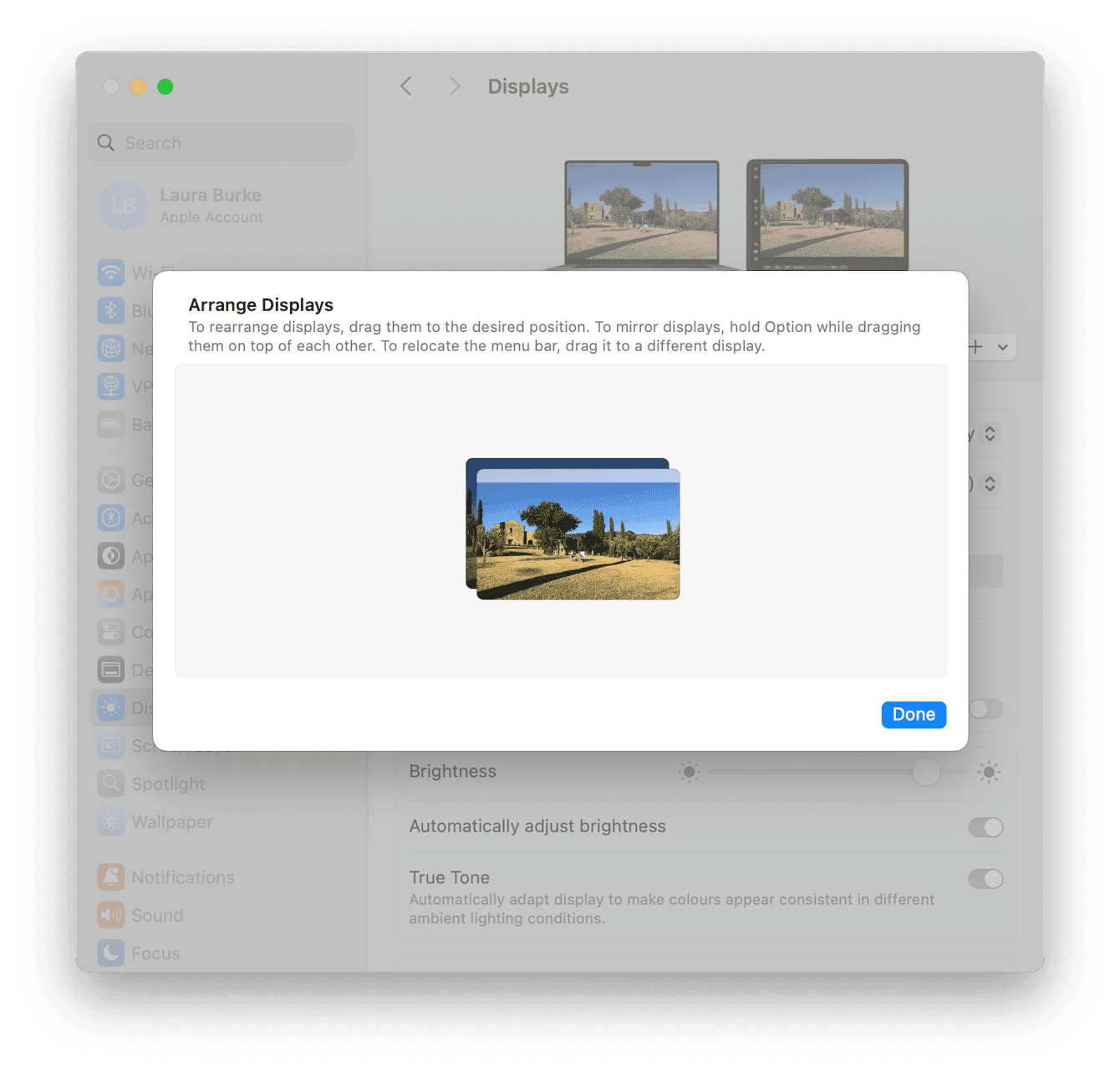 System Settings &ndash; Arrange Displays