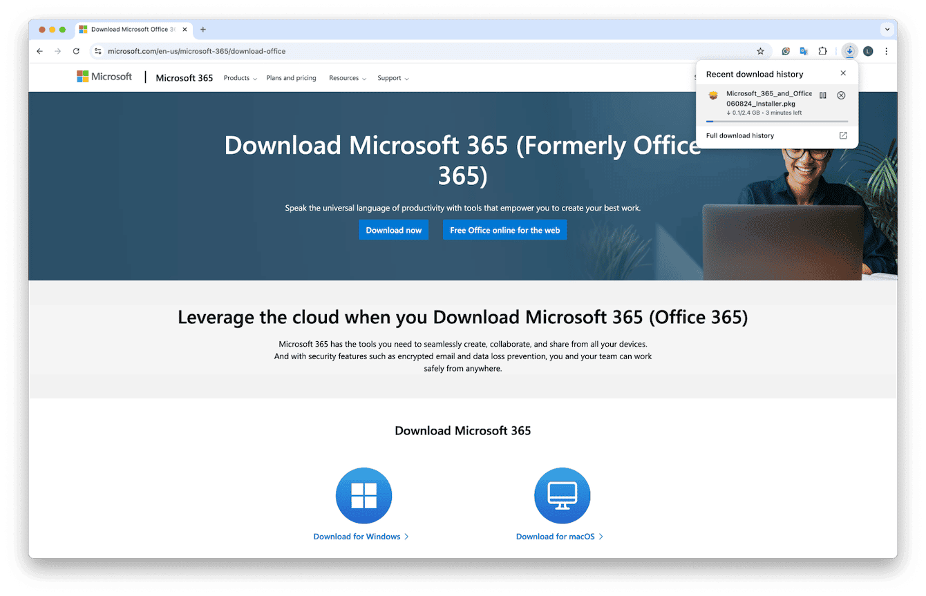 Download Microsoft Word via the Microsoft 365 website