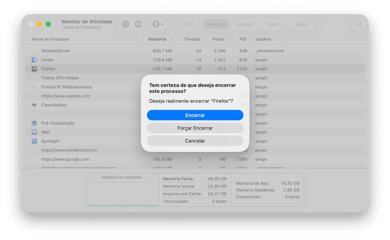 Verifique o Monitor de Atividade