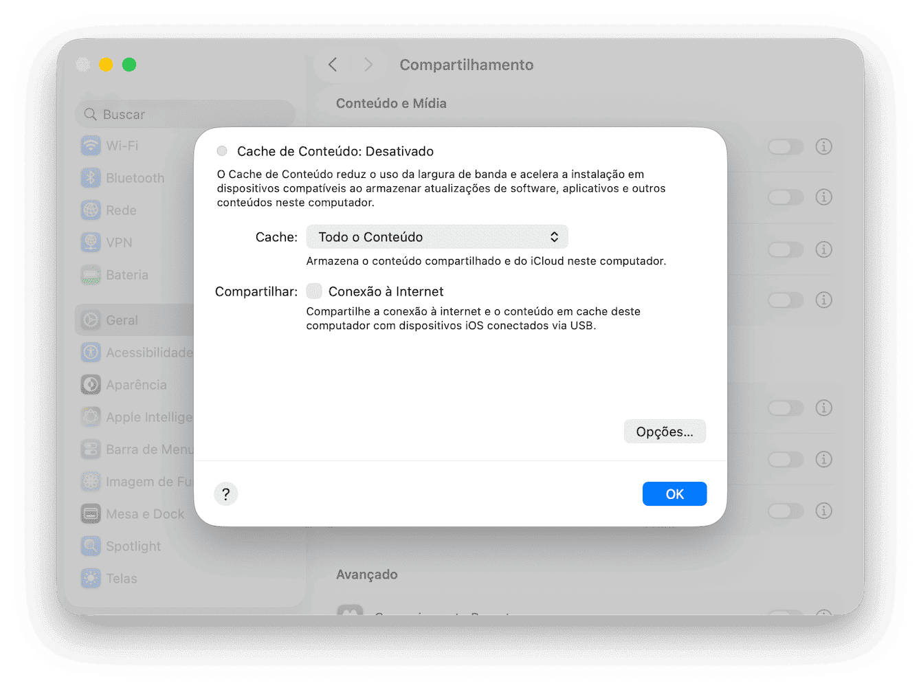 No menu Apple, acesse Prefer&ecirc;ncias do Sistema&nbsp;> Compartilhamento.&nbsp;Ou Prefer&ecirc;ncias do Sistema&nbsp;> Compartilhamento