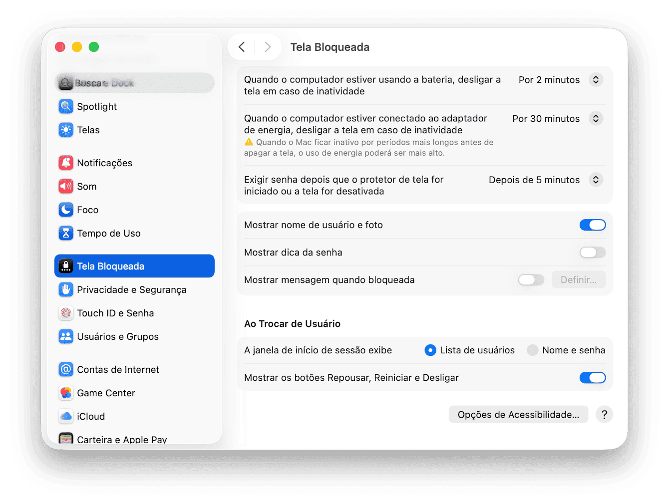 Personalize os ajustes de repouso