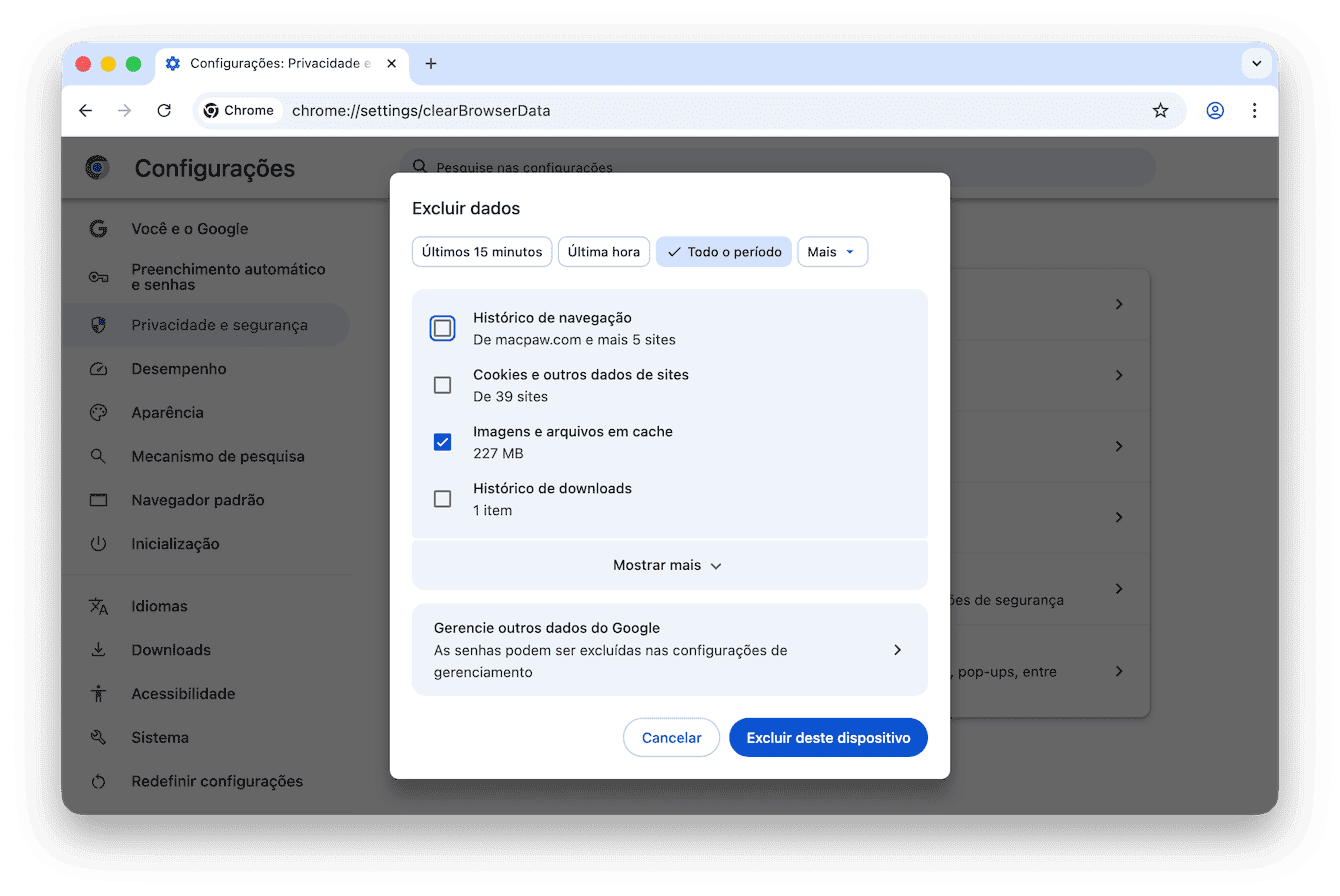 Como limpar o cache de navega&ccedil;&atilde;o no Chrome