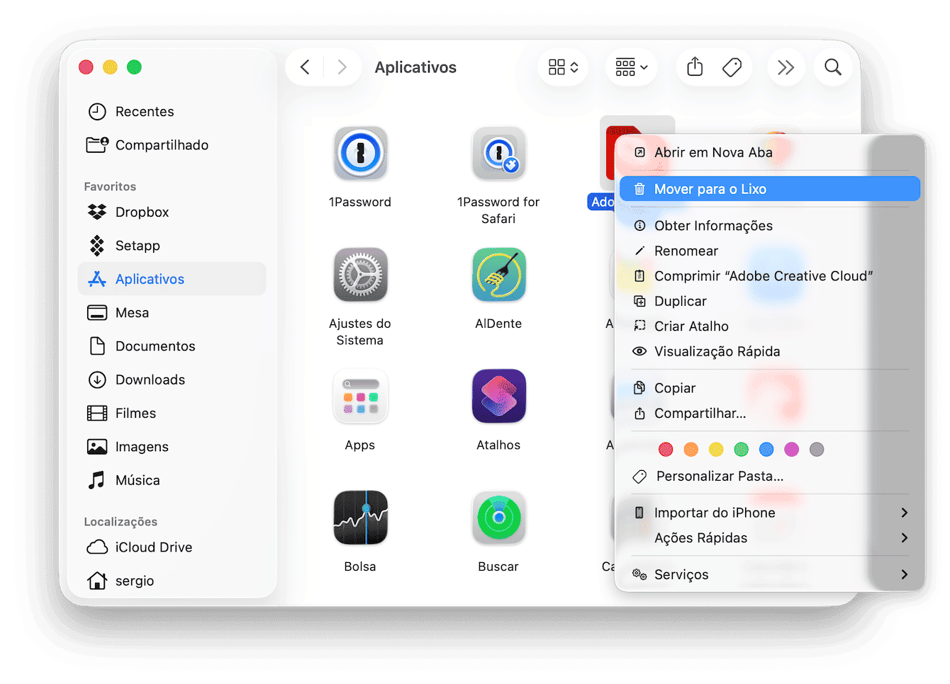 Apague apps n&atilde;o usados