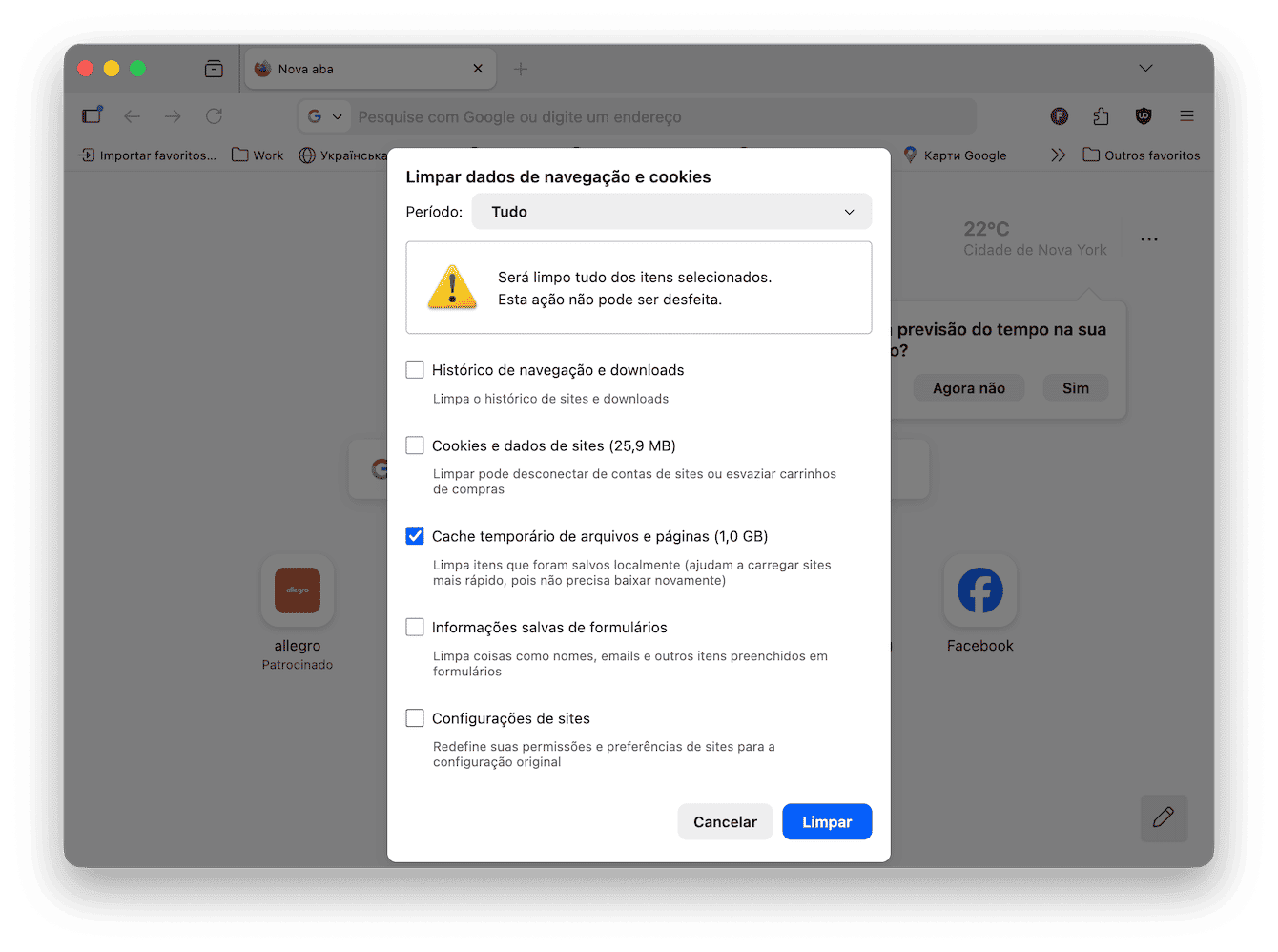 Como apagar o cache no Firefox