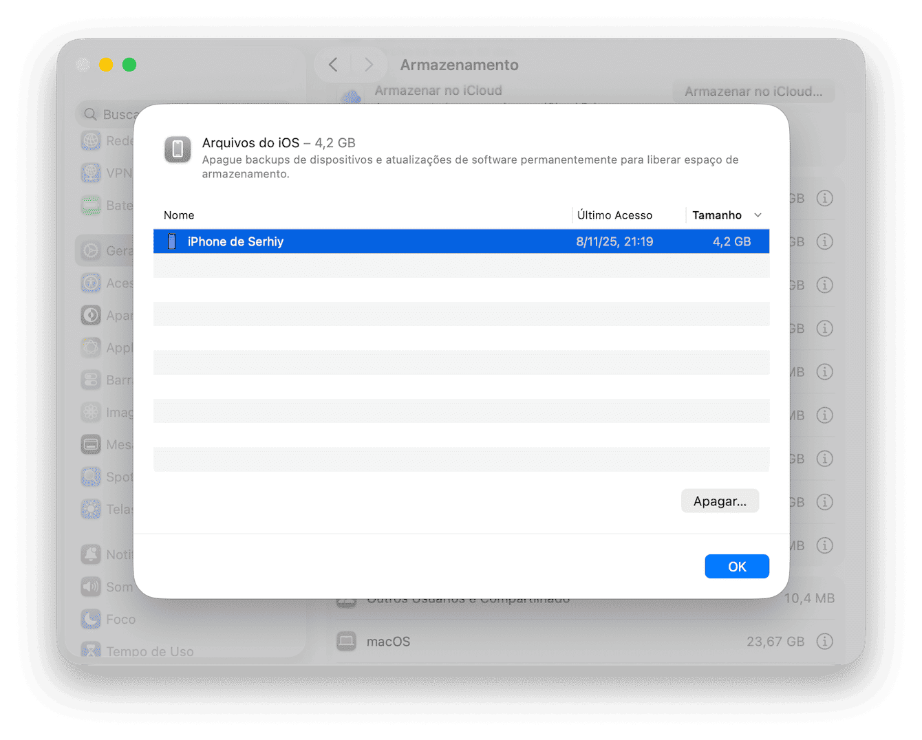 Apague backups antigos do iPhone e iPad