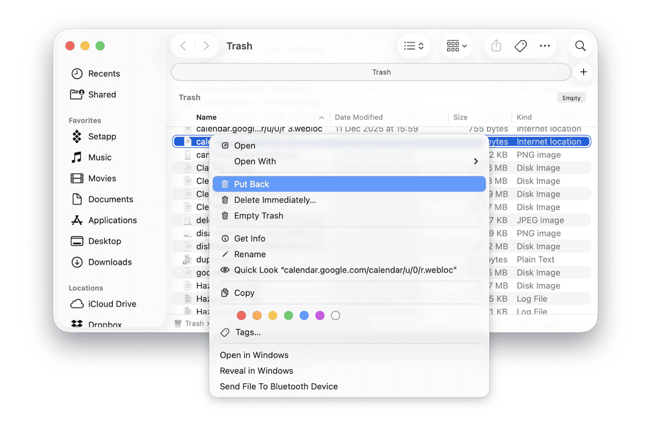 normal Trash folder on Mac