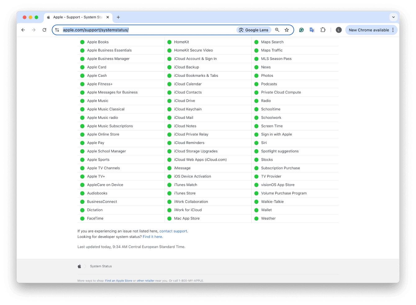  Apple's System Status page 
