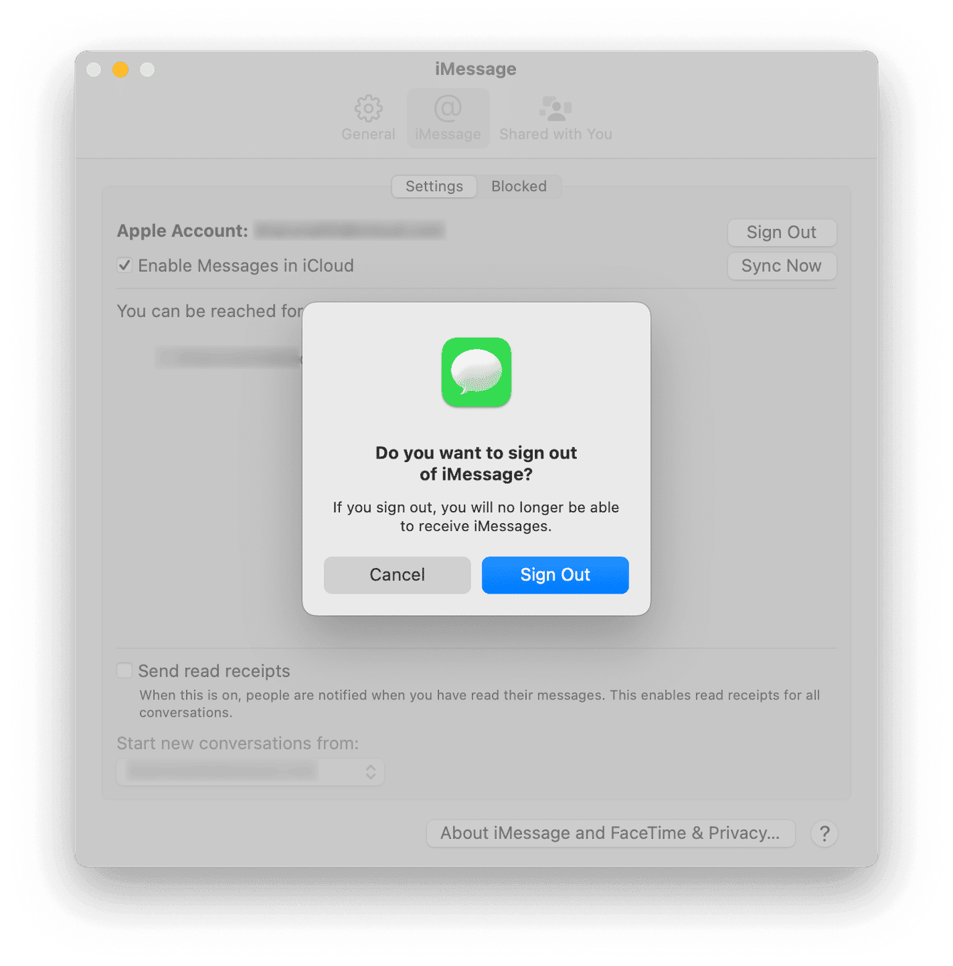 Reset iMessage preferences