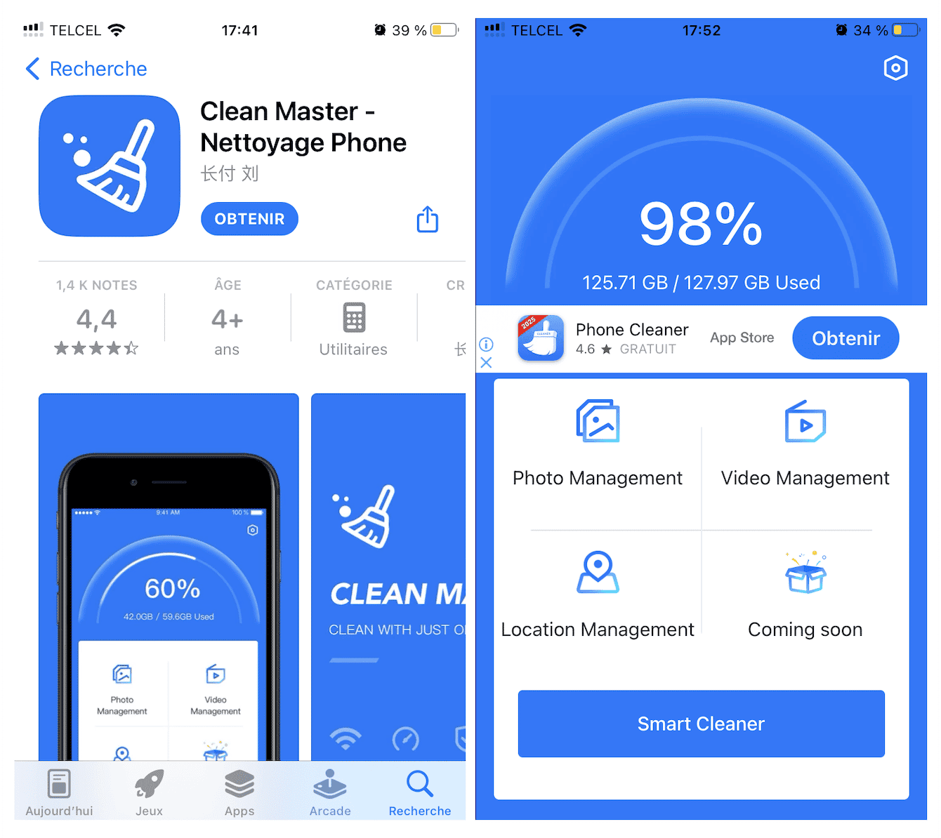Clean Master est un outil l&eacute;ger et gratuit offrant des fonctionnalit&eacute;s basiques mais efficaces de suppression des photos et des vid&eacute;os volumineuses