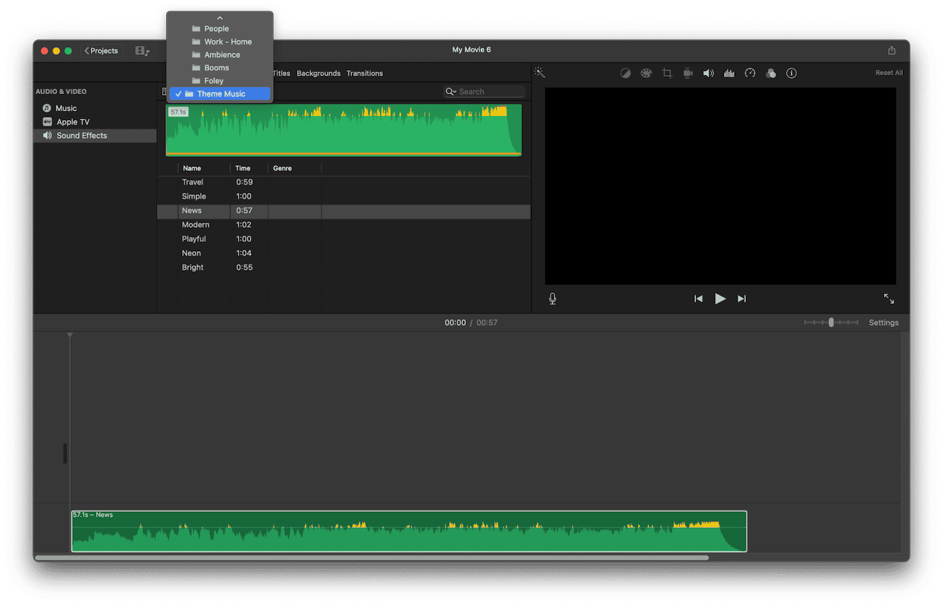 Use iMovie's built-in soundtracks