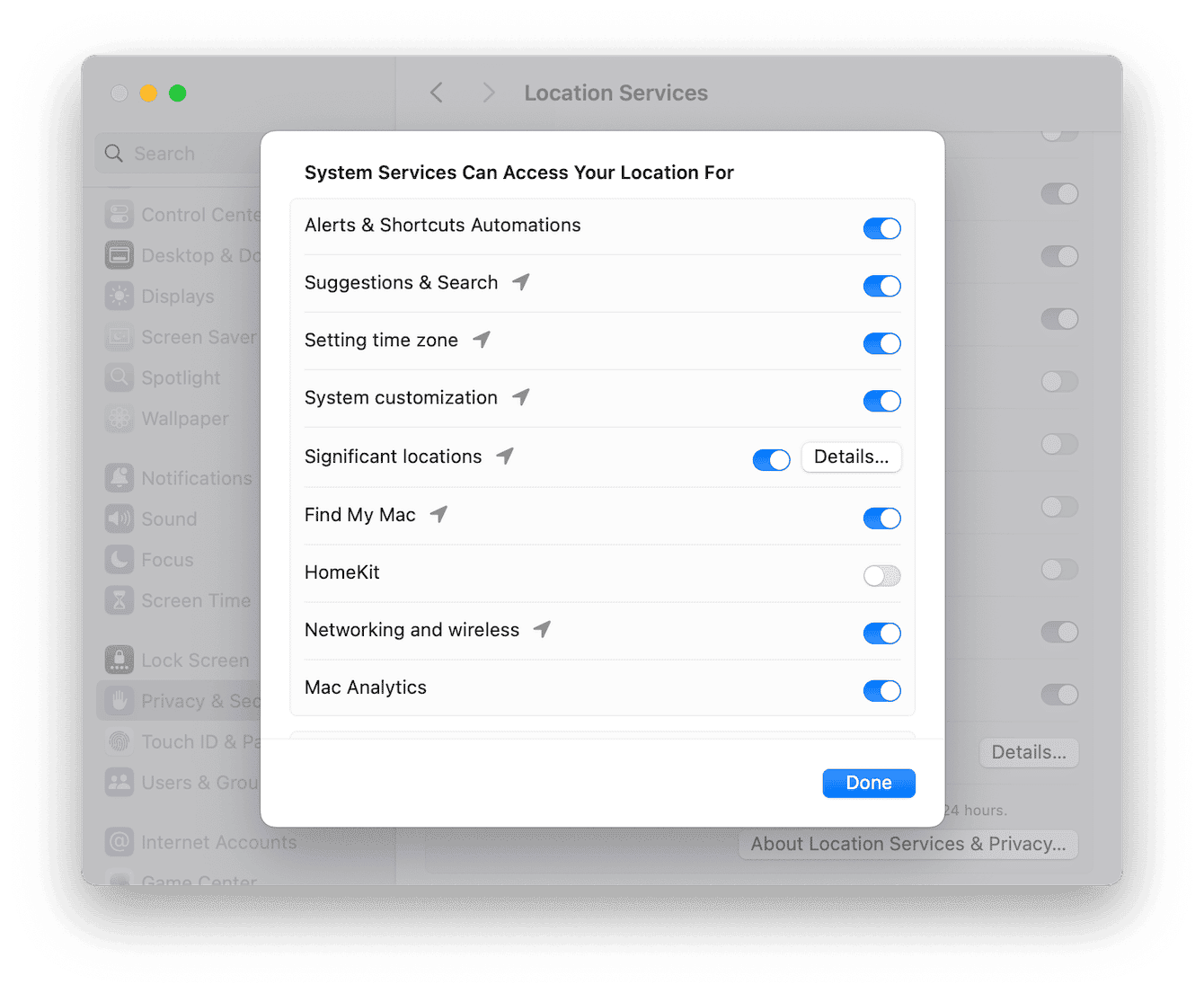 Make sure to Find My Mac and Networking and Wireless and turned on