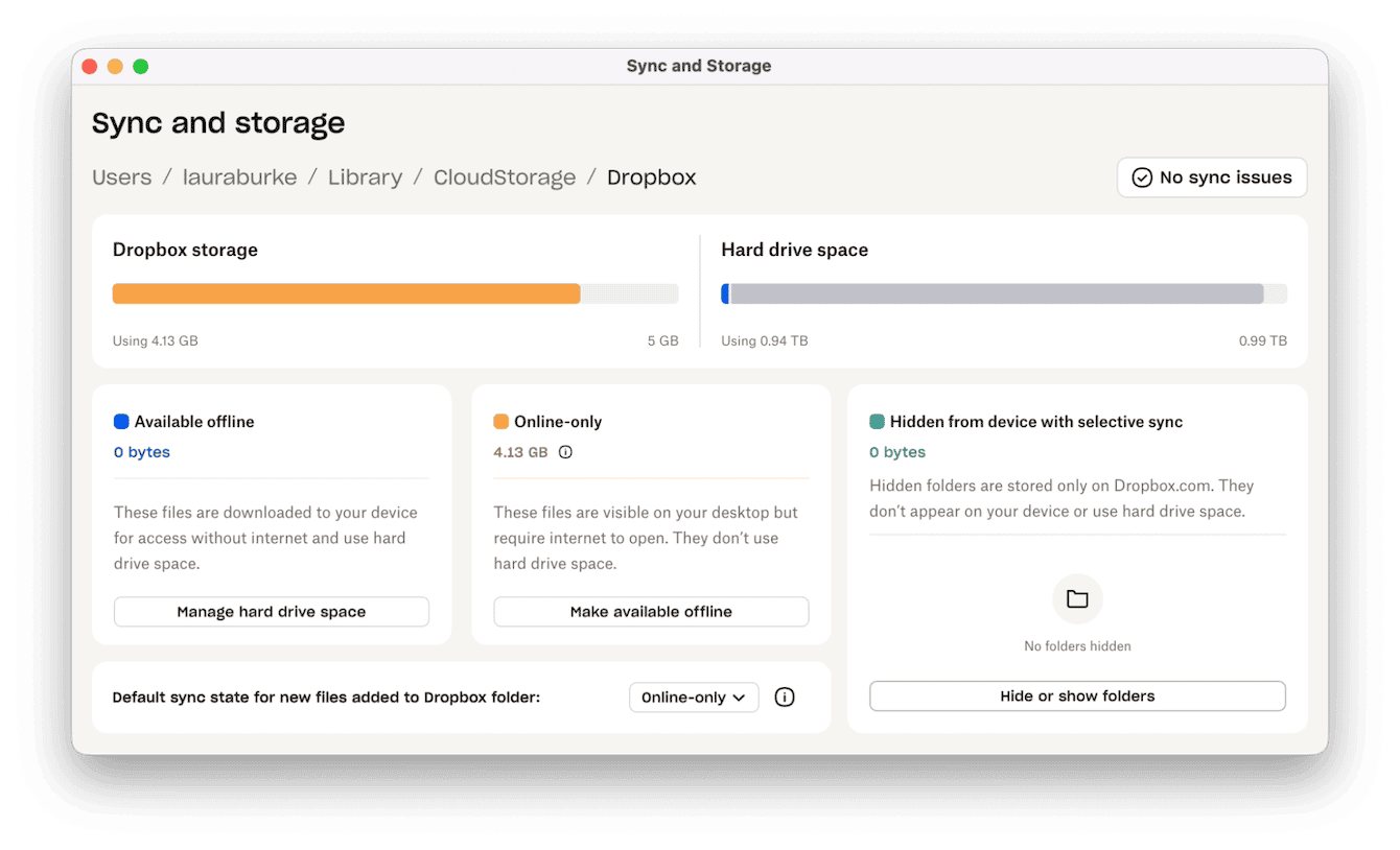 Press Preferences > Sync & Storage