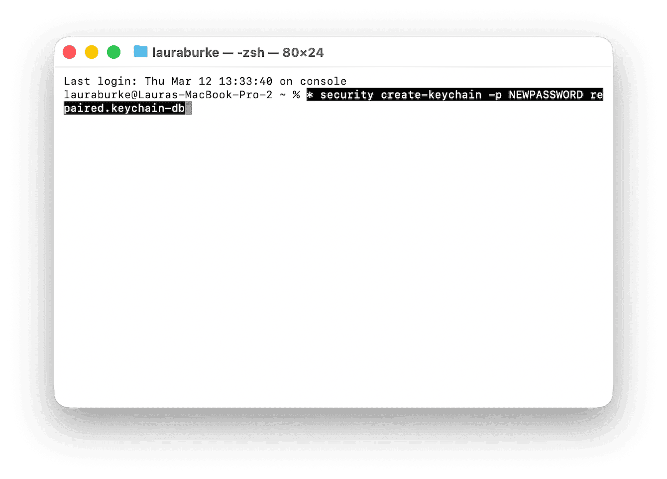 Create a new keychain via Terminal