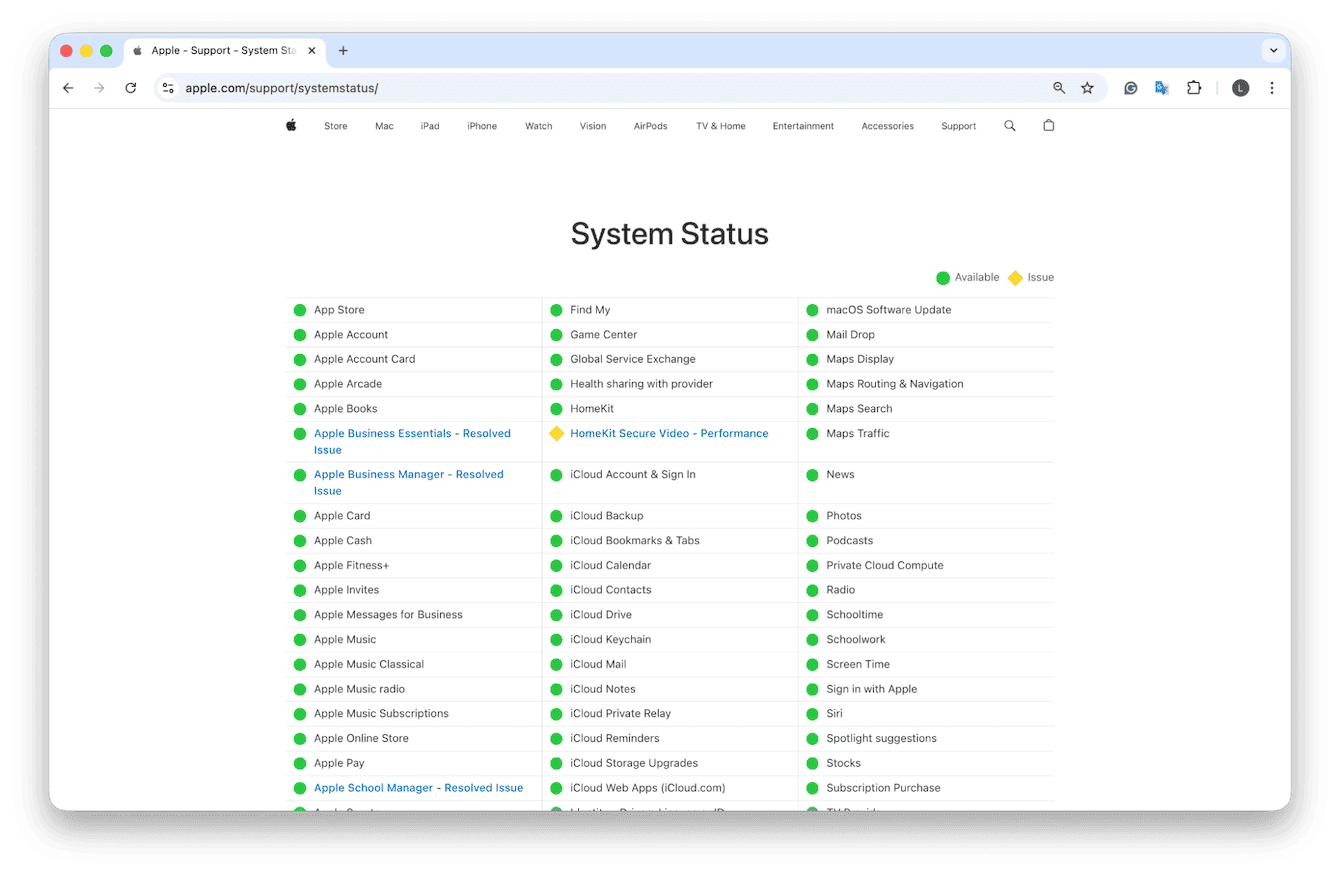 Apple&rsquo;s System Status page