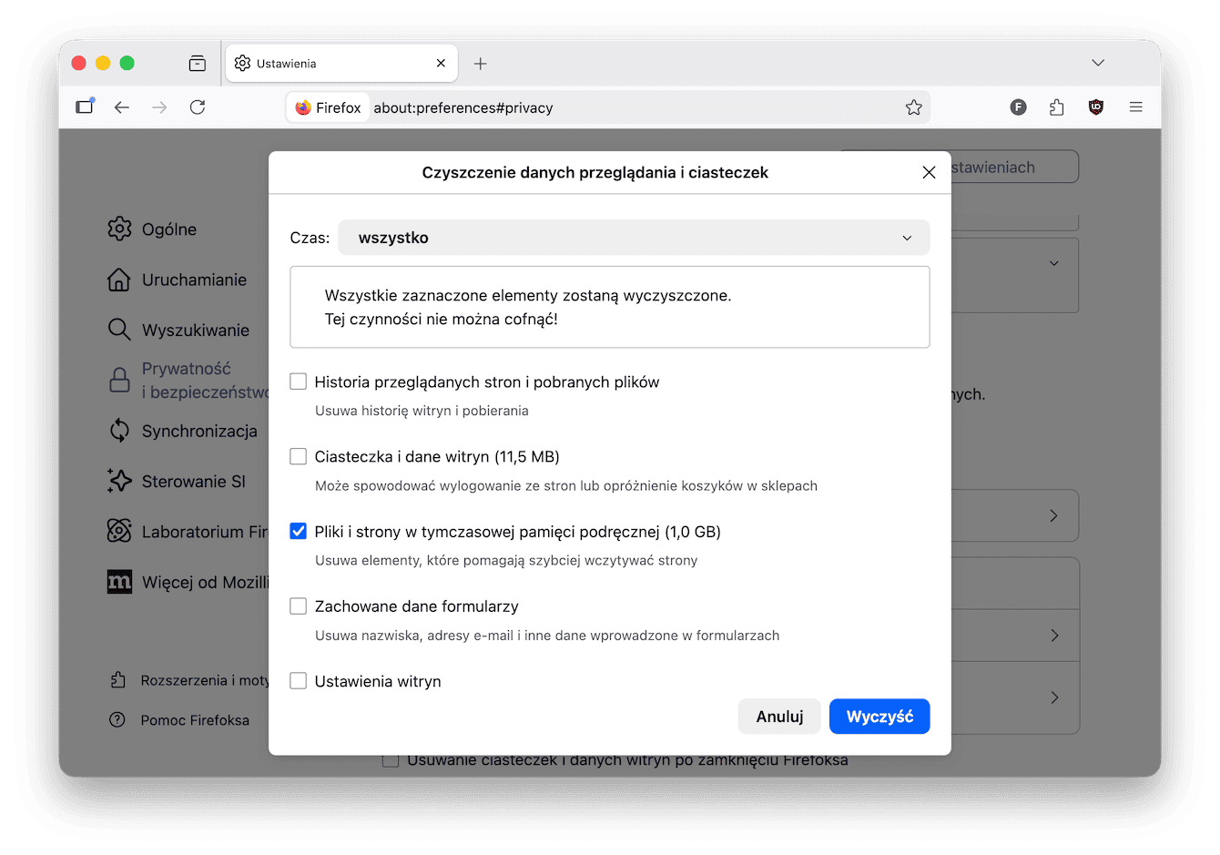 Jak oczyścić pamięć podręczną w Firefox