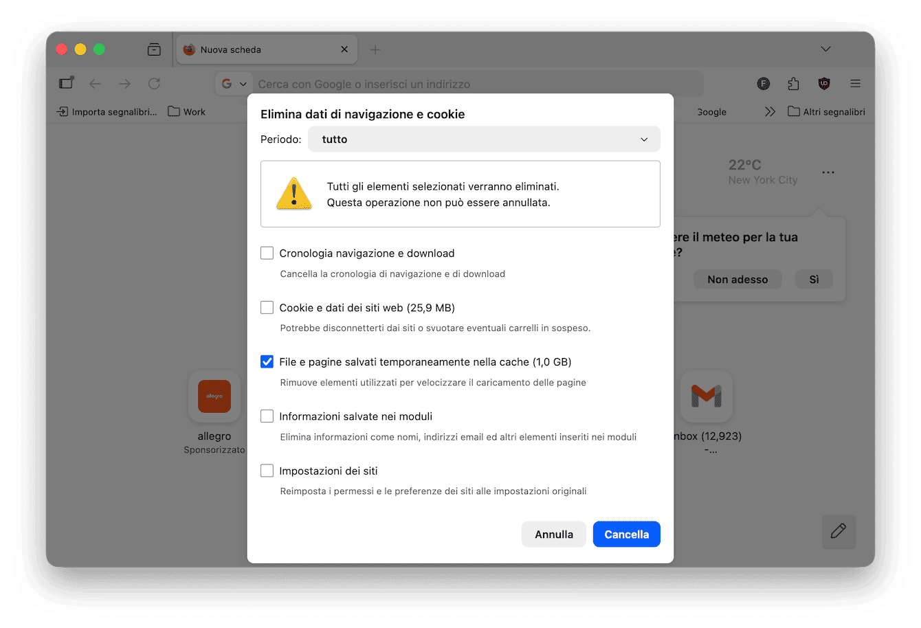Come eliminare la cache in Firefox