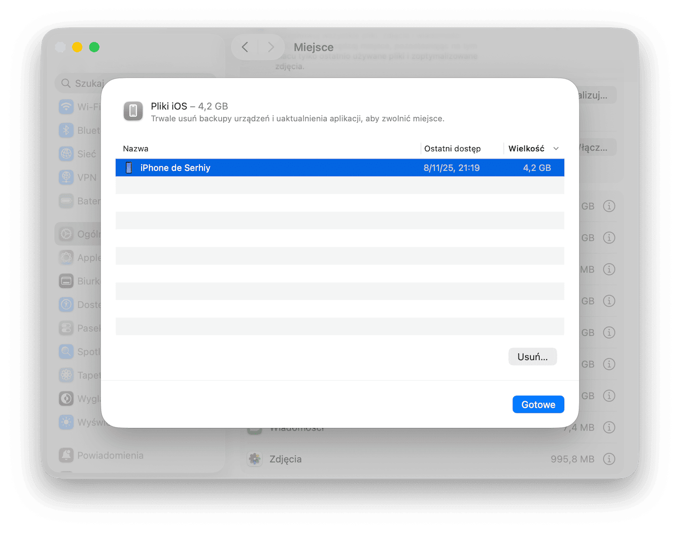 Usuń kopie zapasowe iOS