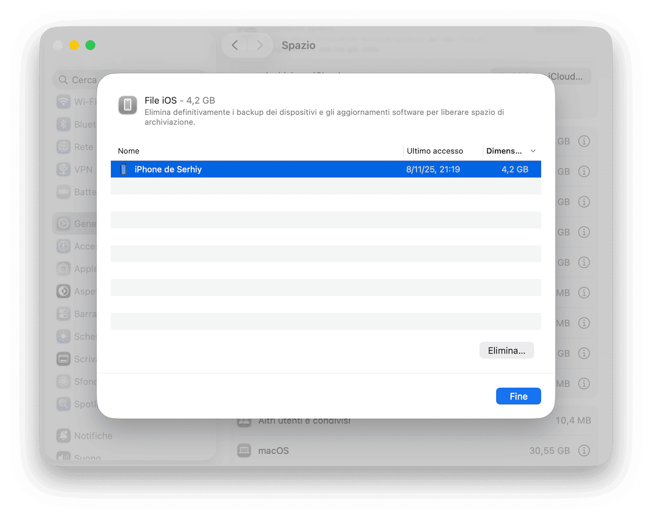Rimuovi i backup di iOS