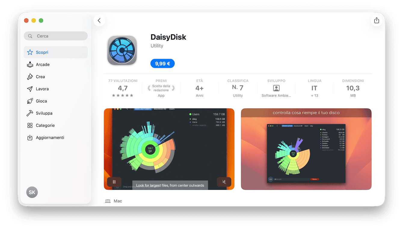 DaisyDisk si occupa solo ed esclusivamente della pulizia dei Mac