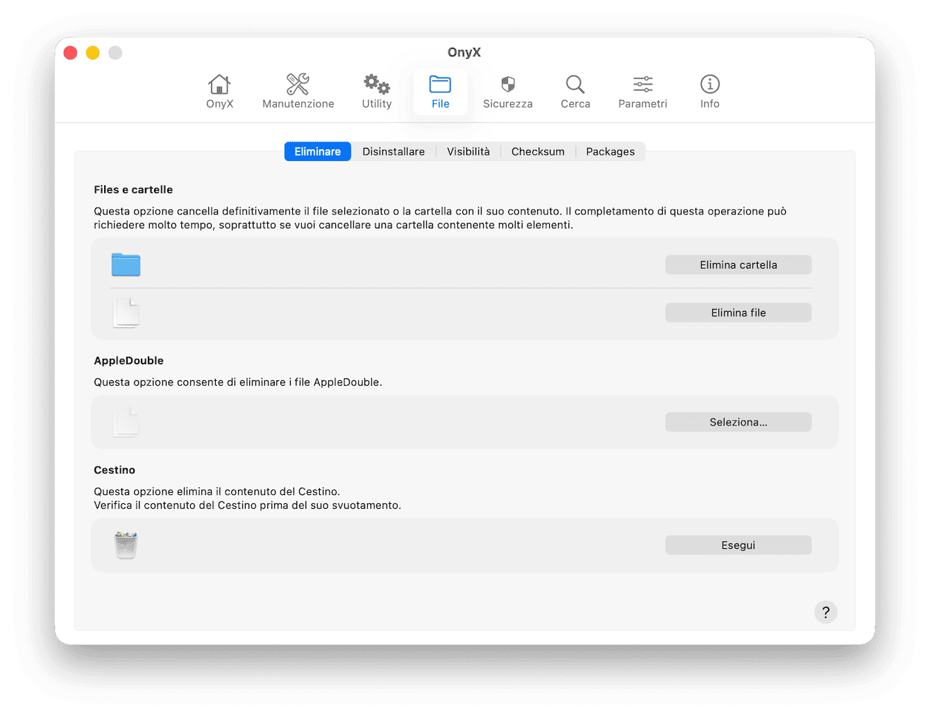 Un'altra applicazione gratuita per la pulizia del Mac &egrave; OnyX