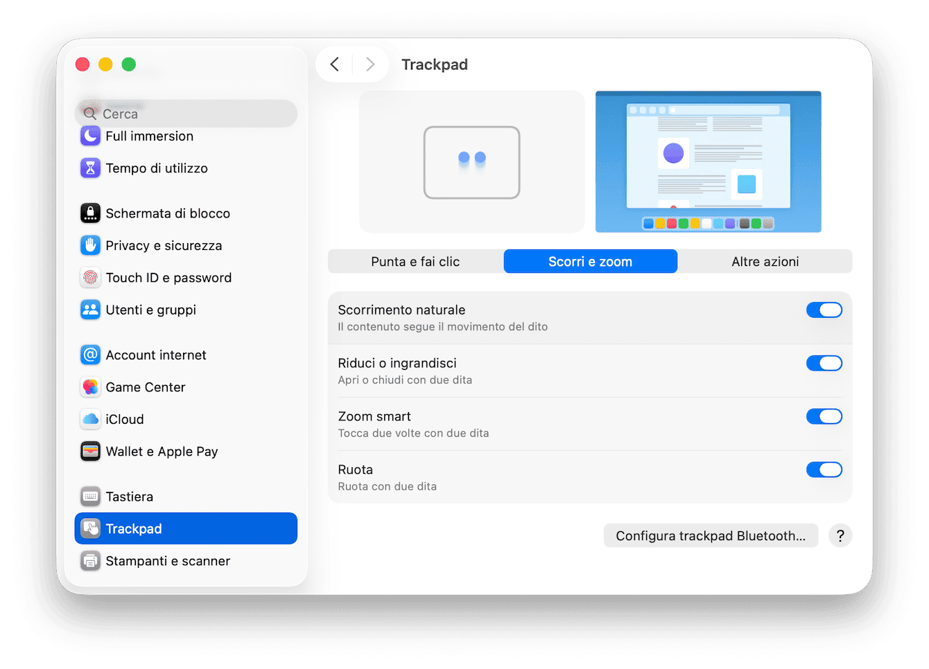 Ripristina il trackpad