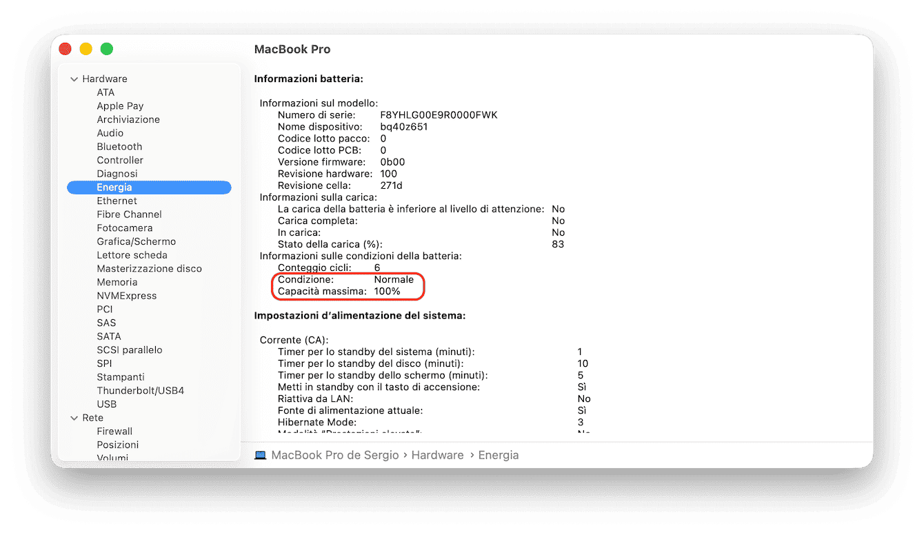 Controlla lo stato della batteria
