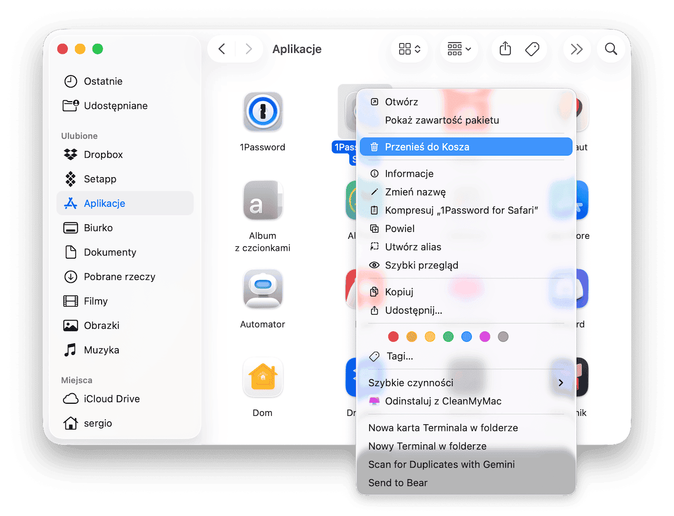 Otw&oacute;rz folder Aplikacje i przenieś do Kosza wszystko, czego nie potrzebujesz