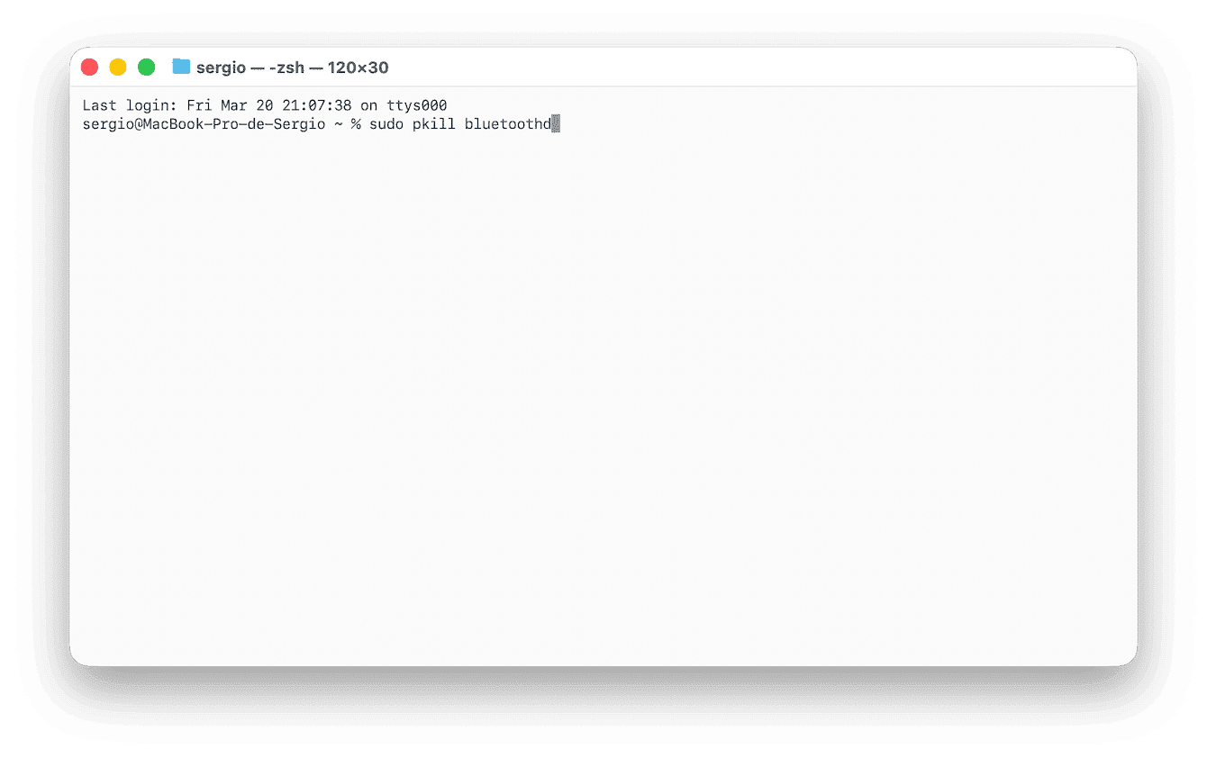 Ripristina il modulo Bluetooth del Mac dal Terminale utilizzando questo comando: sudo pkill bluetoothd