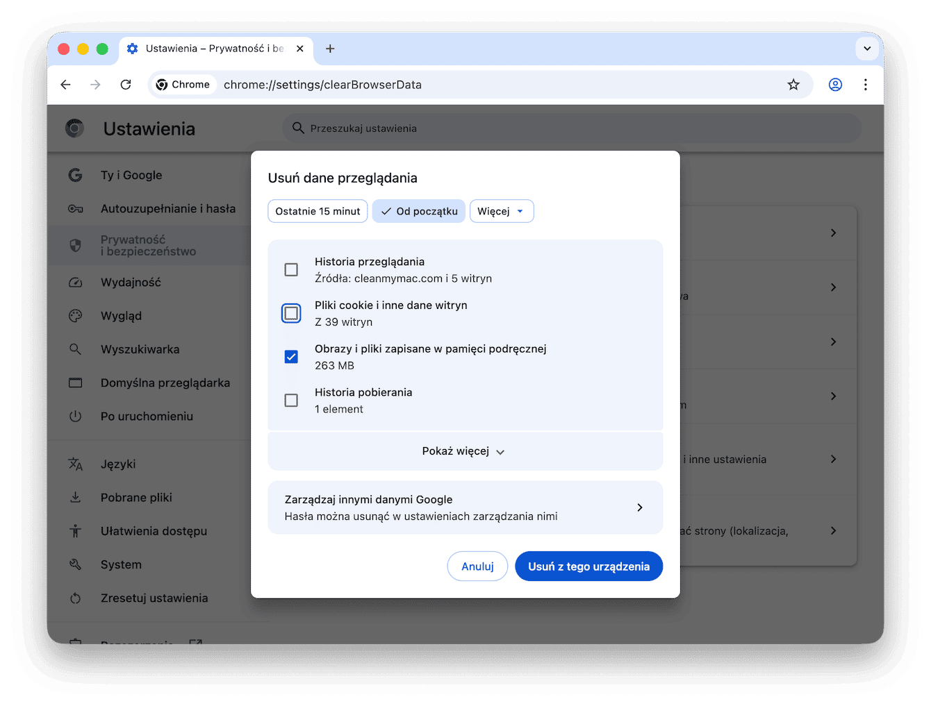 Jak oczyścić pamięć podręczną w Chrome
