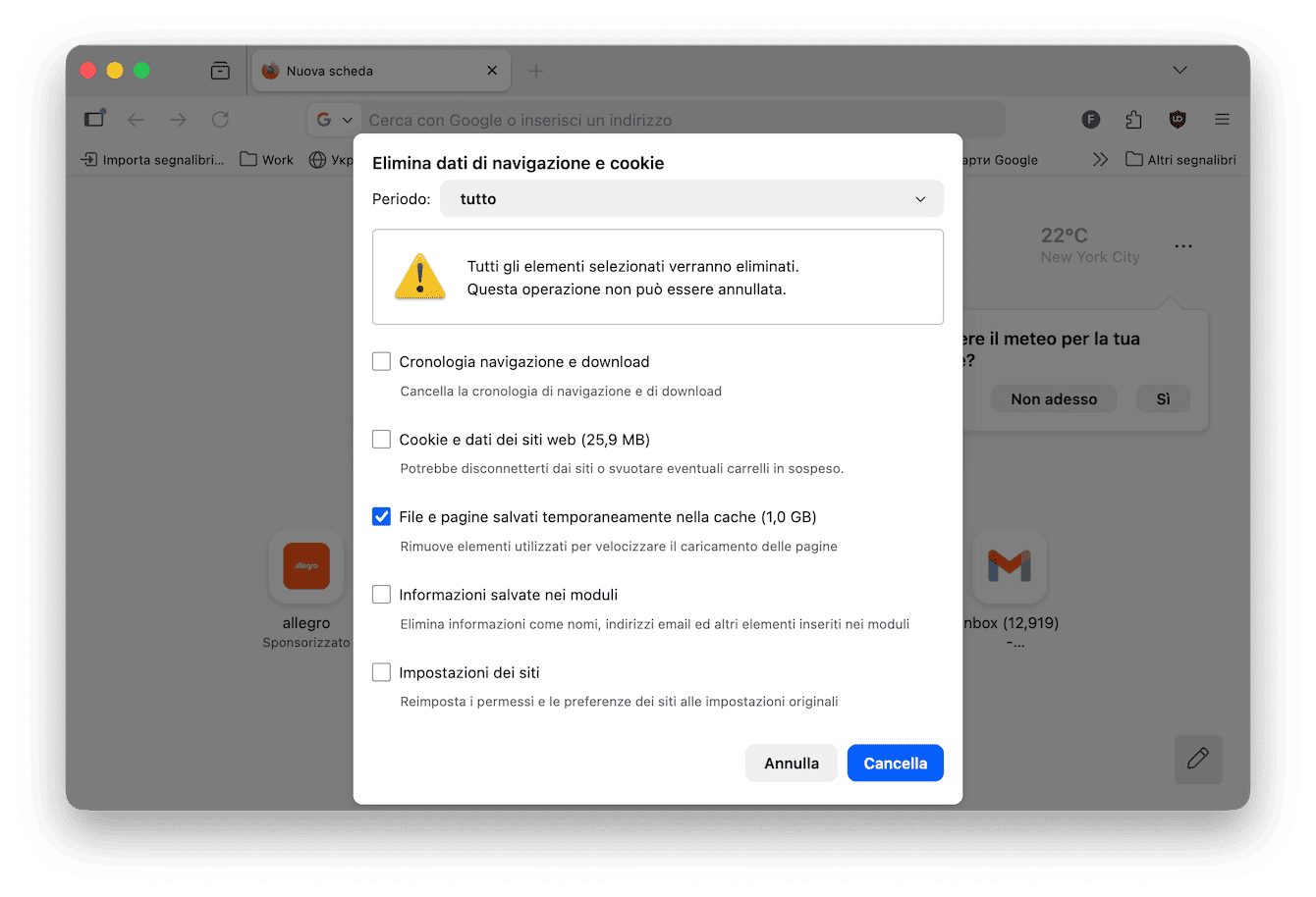 Come svuotare la cache in Firefox
