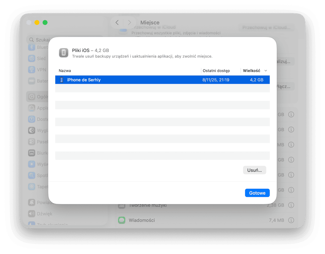 Usuń stare backupy iOS