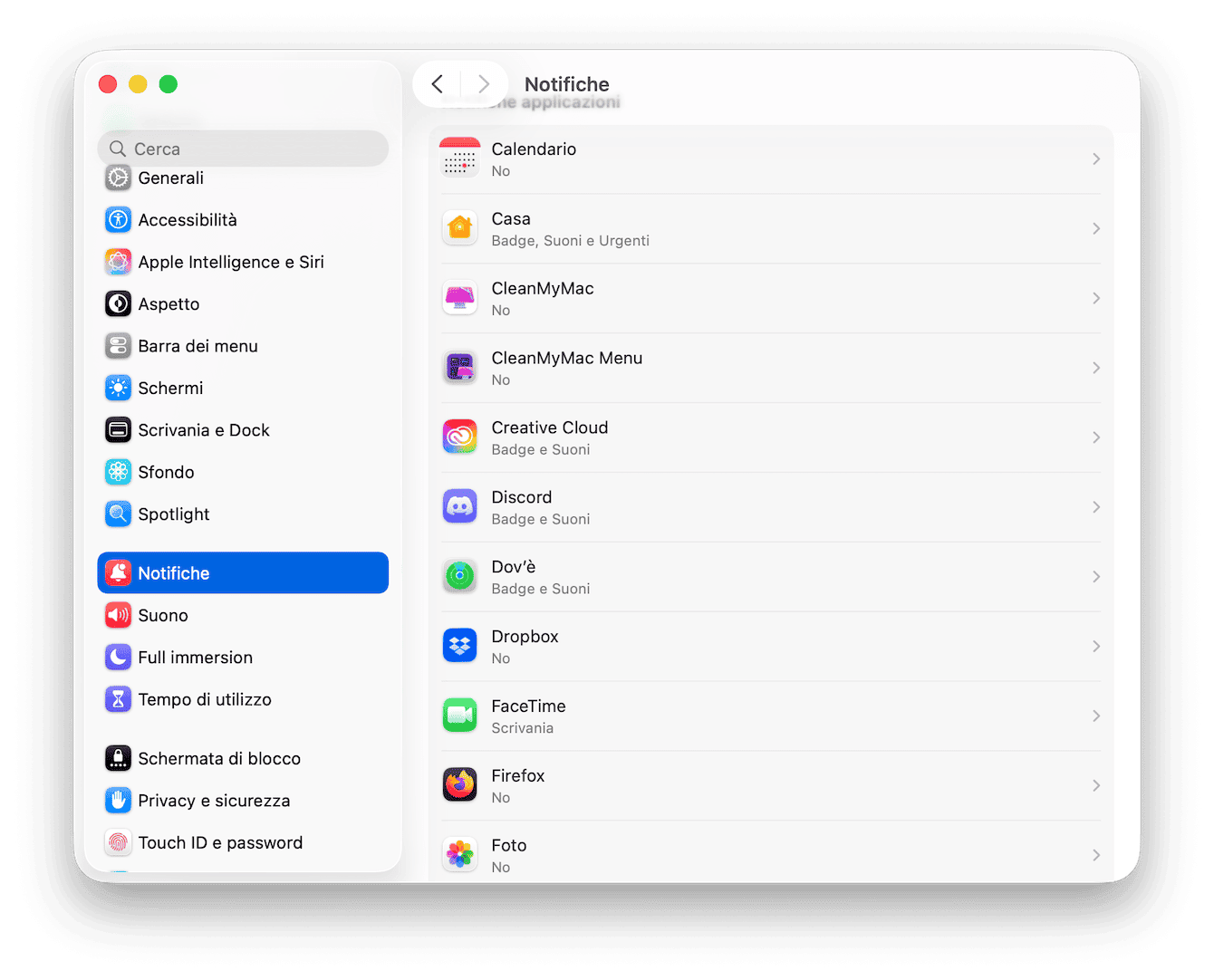 Disabilita le notifiche sul Mac