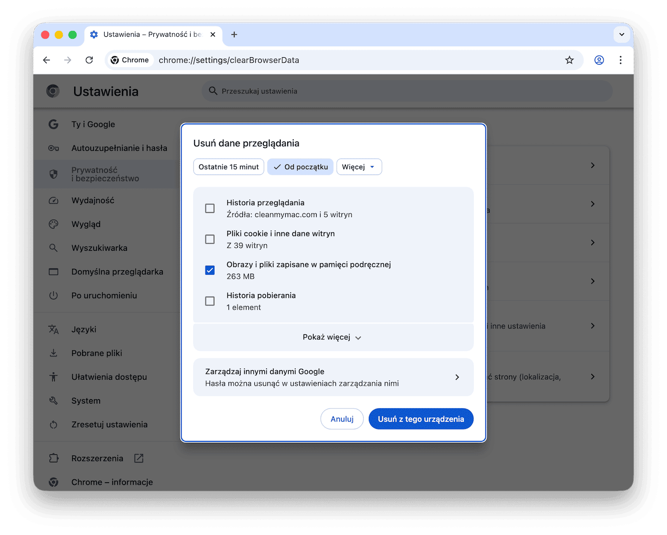 Jak usunąć pamięć podręczną w Chrome